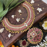 Vriksham Possibly With Floral Pendant Style Short Neckpiece-Gold Bead-J3346